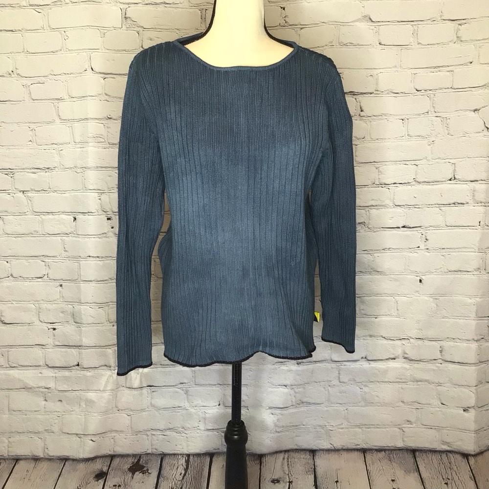 Liz Claiborne Boatneck Ribbed Knit Custom Dyed Blue Green Watercolor Sweater L